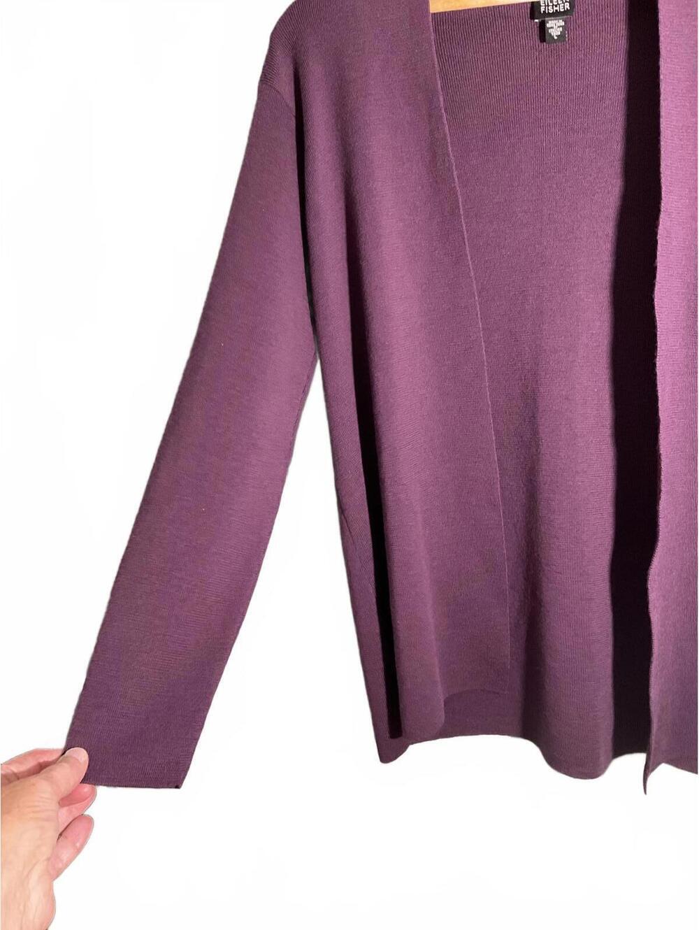 Eileen Fisher Purple Open Front Merino Wool Cardigan Sweater - Women's Large - Picture 5 of 8